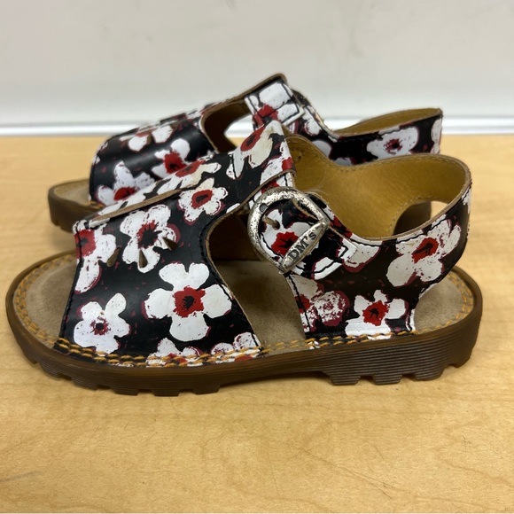 Dr. Martens Kids Floral Sandals - Black, White, and Red Size 12 - Picture 5 of 8